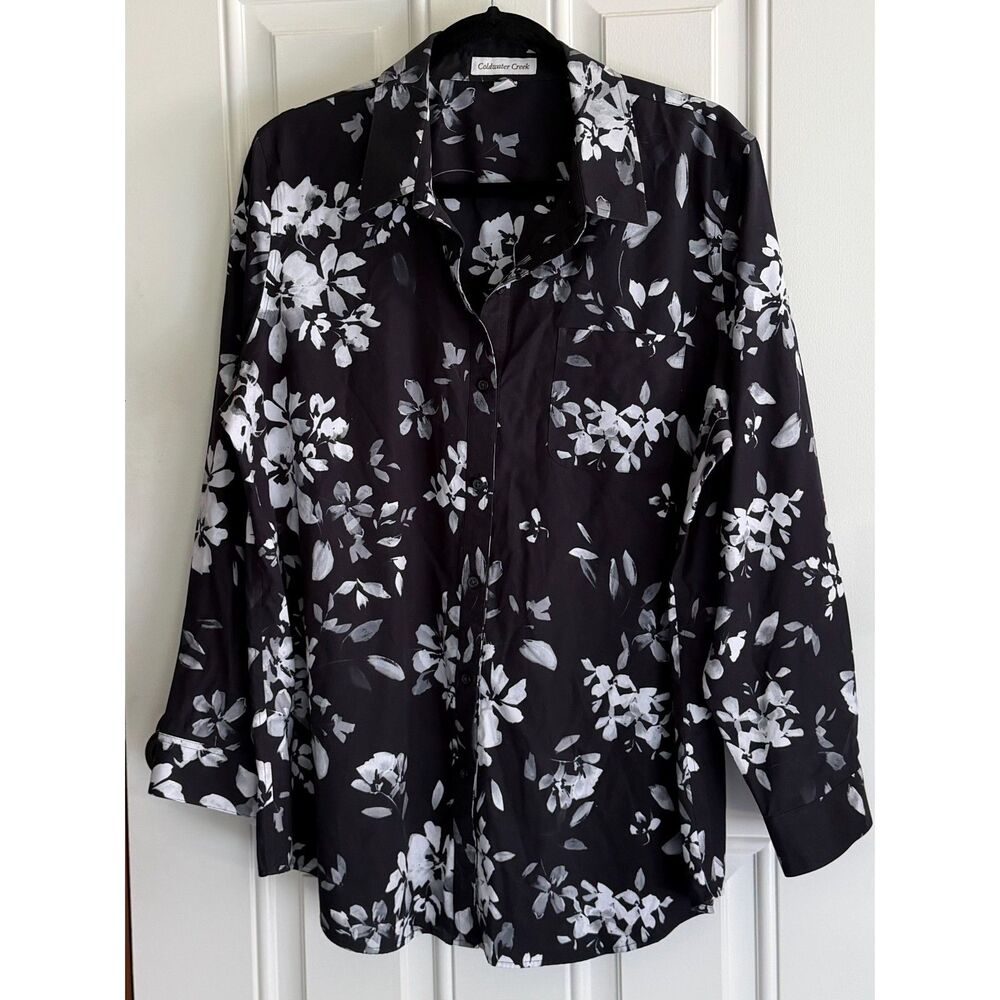 Coldwater Creek Women's Black Floral Shirt size L